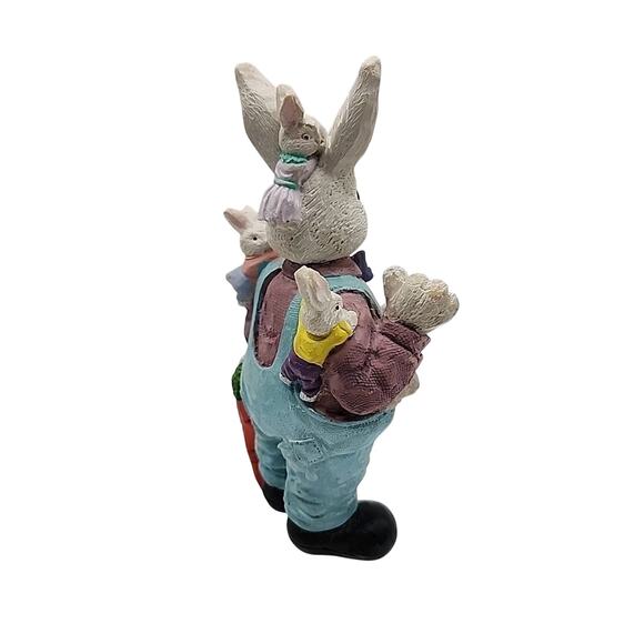 Vintage Resin Rabbit Bunny Dad & Babies 6" Figurine Easter Hand Painted Spring - Picture 5 of 9